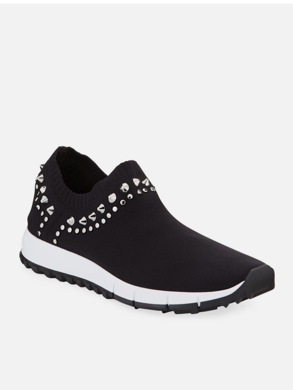 Jimmy Choo- Slip-On Knit Sneaker with Silver Stud Detailing - Black